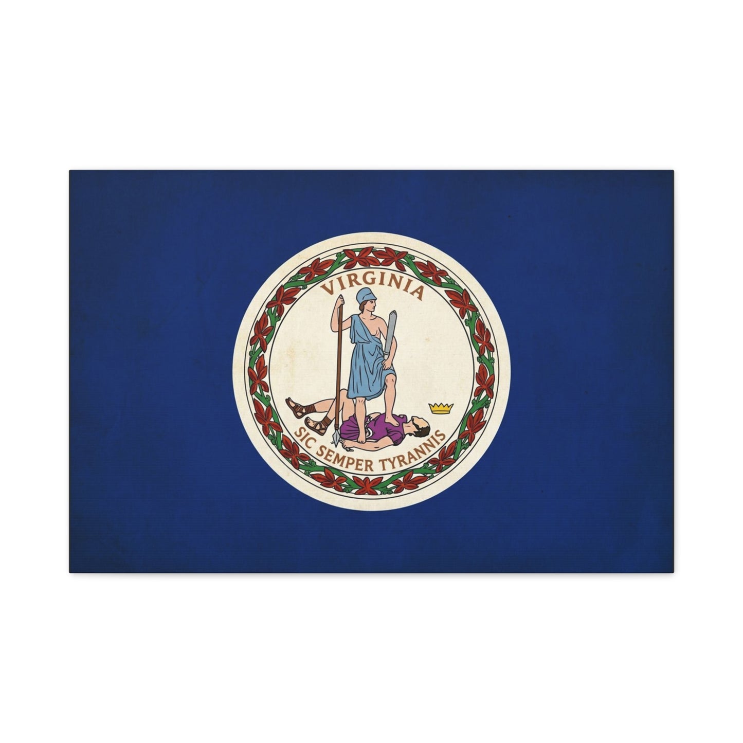 "Virginia" "Sic Semper Tyrannis" State Flag Canvas Wall Art - Vintage Commonwealth Seal Print, Blue Banner Decor, Patriotic Heritage Style, Living Room Wall Decor, Office Accent - Ready to Hang