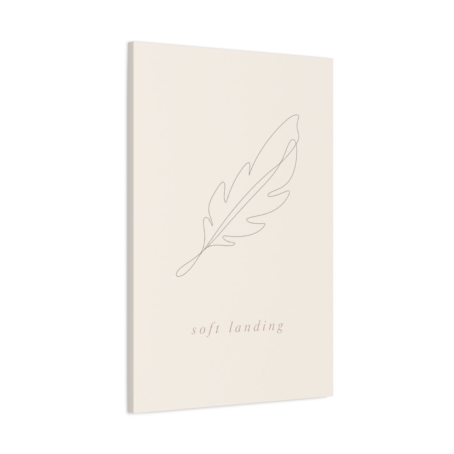 "Soft Landing" Feather Canvas Wall Art - Minimalist Line Drawing, Neutral Beige Cotton Print - Contemporary Bedroom Wall Decor, Nursery Home Decoration, Calming Office Accent - Bedroom Home Decoration