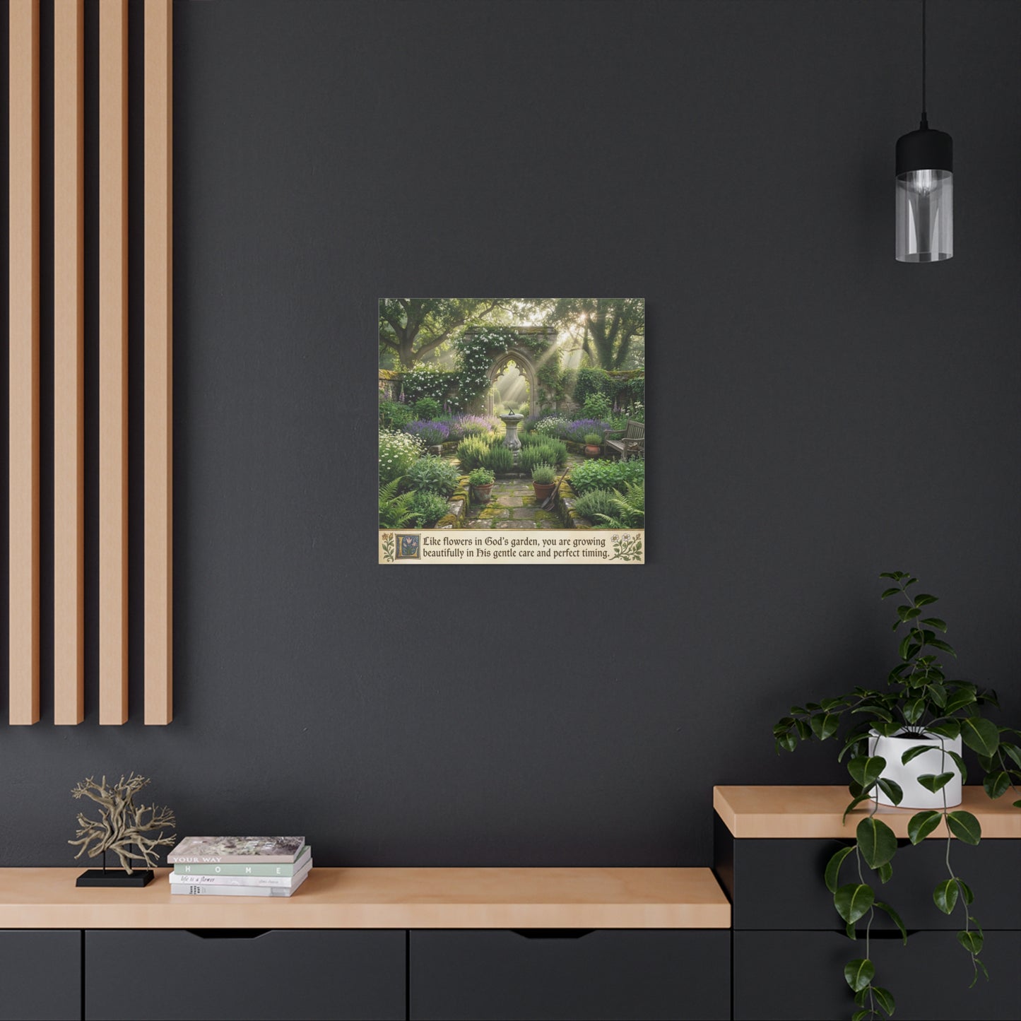 "Like Flowers In God's Garden, You Are Growing Beautifully In His Gentle Care And Divine Timing" Canvas Wall Art - Sunlit Garden Arch, Botanical Landscape Print - Living Room Decor - Office Wall Art