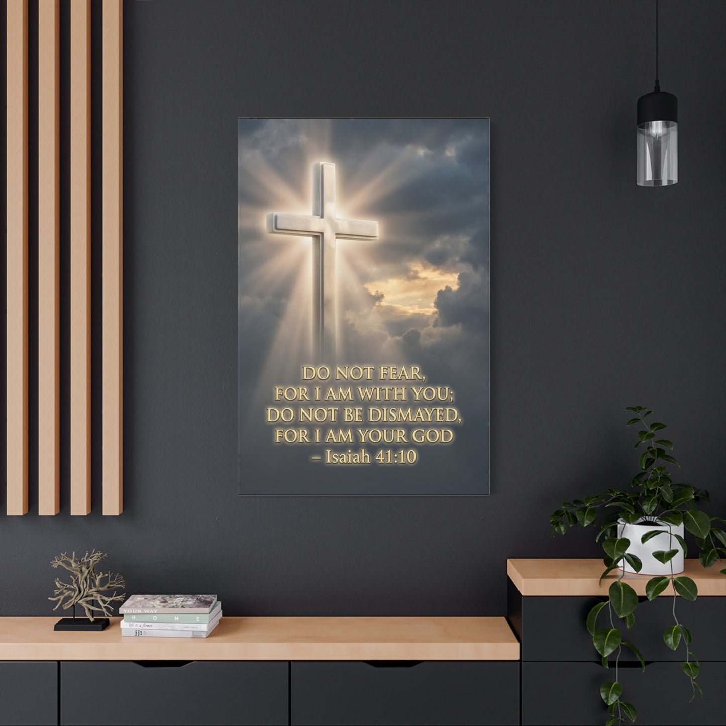 "Do Not Fear, For I Am With You" Cross Canvas Wall Art - Isaiah 41:10 Scripture Print, Glowing Christian Wall Decor, Traditional Faith Home Accent, Bedroom Living Room Office - Bedroom Home Decoration