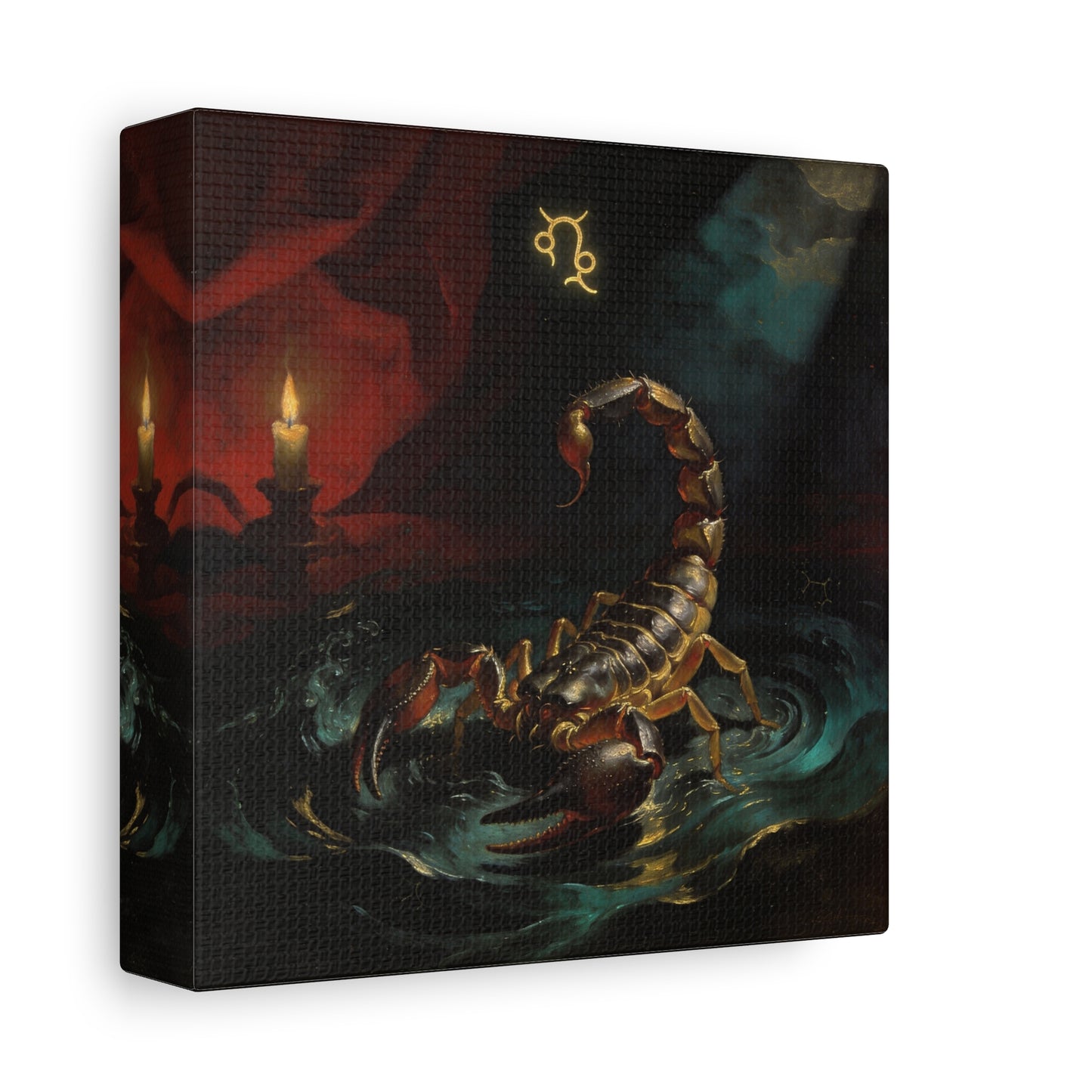 Scorpion Zodiac Canvas Wall Decor - Candlelit Astrology Painting, Dark Vintage Gothic Print - Matte Cotton Canvas, Mysterious Maximalist Style - Bedroom Decoration, Study Accent - Office Wall Art