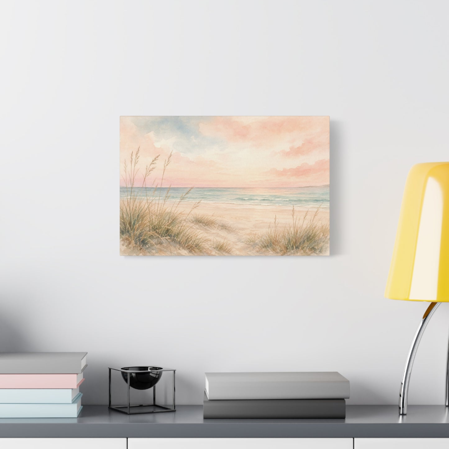 Pastel Beach Dune Canvas Wall Art - Coastal Seascape Sunset Shore Grass Print - Soft Pink Blue Watercolor - Bedroom Wall Decor, Living Room Home Decoration - Bedroom Home Decoration - Ready to Hang