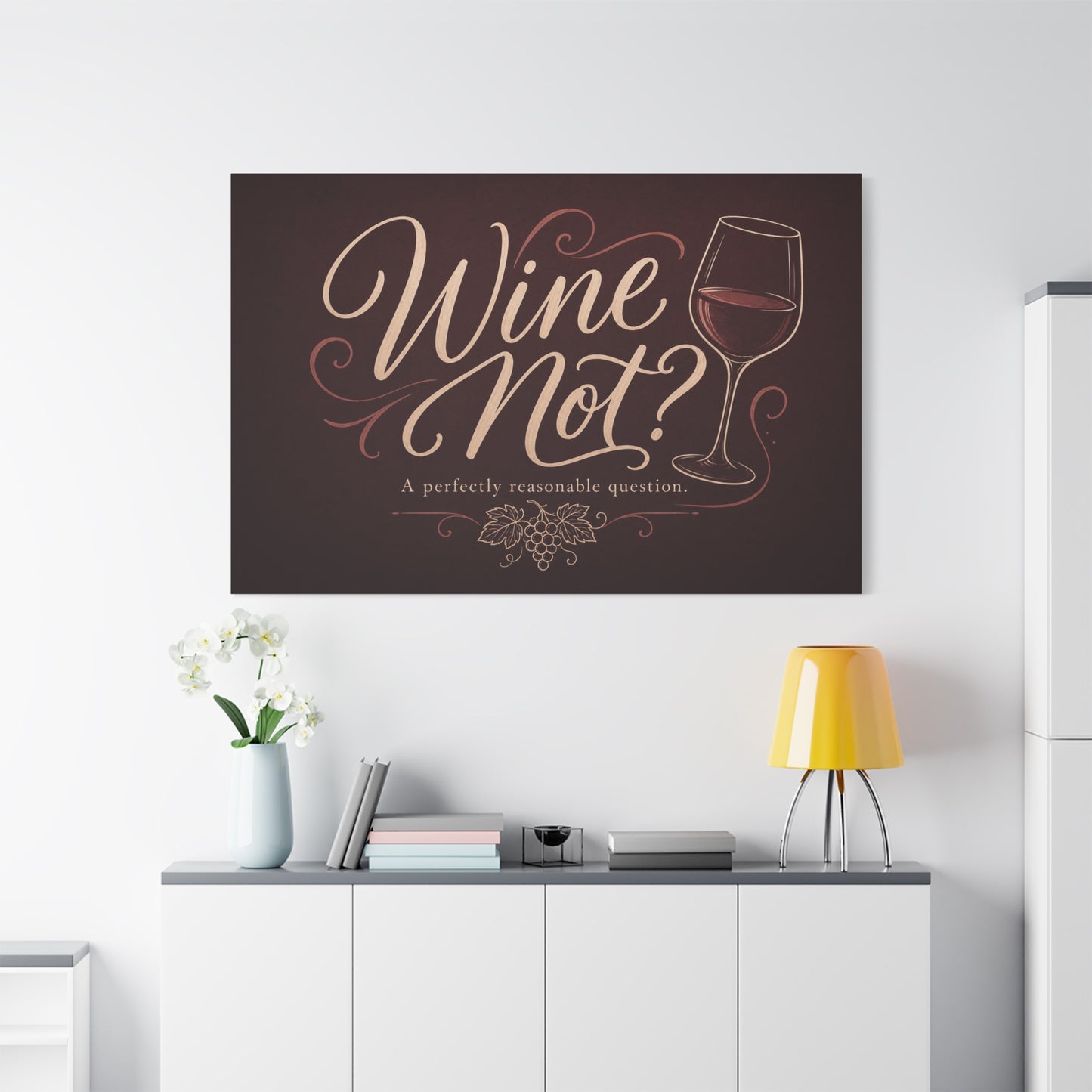 "Wine Not?" Canvas Wall Art - Funny Wine Quote Print, Rustic Typography Decor - Matte Cotton Canvas Wall Hanging - Bar Cart Decoration - Ready to Hang - Cocktail Lounge Decor - Speakeasy Style Sign