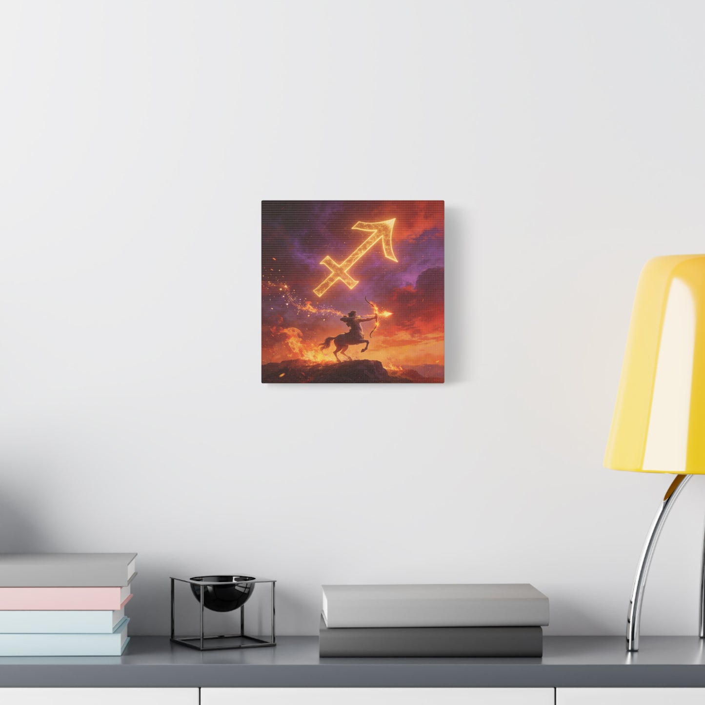 Sagittarius Zodiac Canvas Wall Art - Fiery Centaur Archer Astrology Print, Glowing Constellation Symbol - Matte Canvas Decor - Fantasy Style For Bedroom, Office Wall Art - Bedroom Home Decoration
