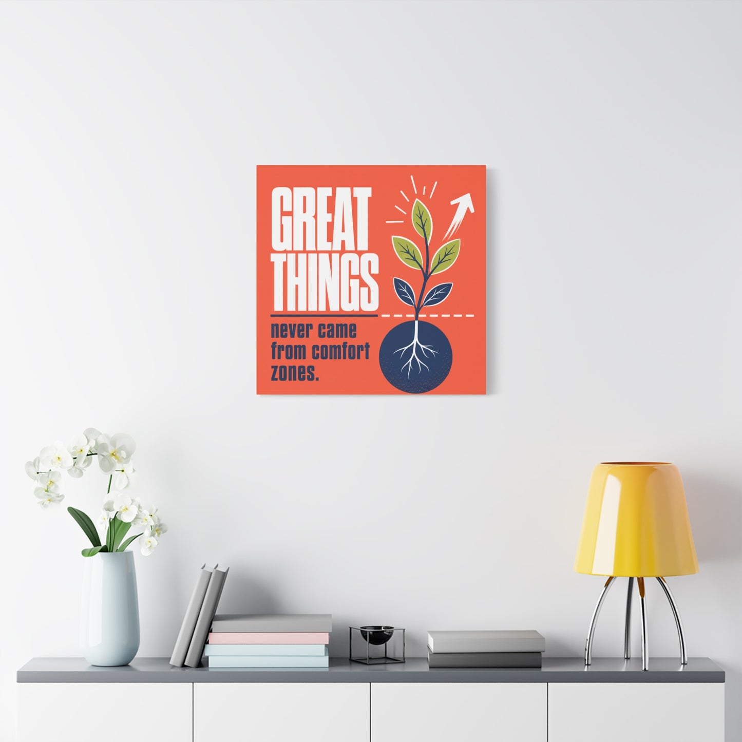 "Great Things Never Came From Comfort Zones" Typography Canvas Wall Art - Motivational Quote Print, Modern Orange Blue Office Decor, Bedroom Home Decoration - Office Wall Art - Bedroom Home Decoration