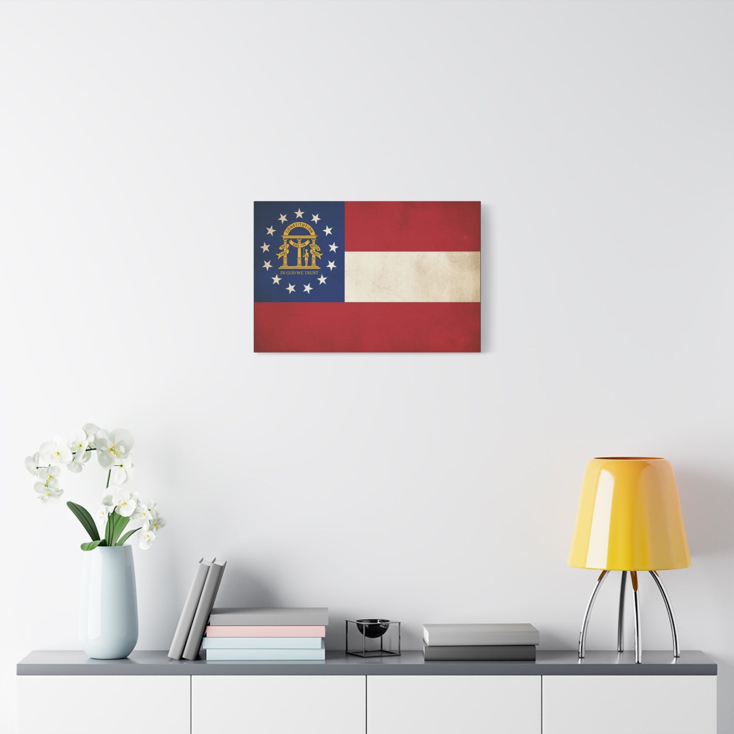 "In God We Trust" Georgia State Flag Canvas Wall Art - Vintage Patriotic Flag Print, Rustic Americana Decor, Georgia Pride Home Decoration, Living Room Wall Decor - Ready to Hang - Ready to Hang