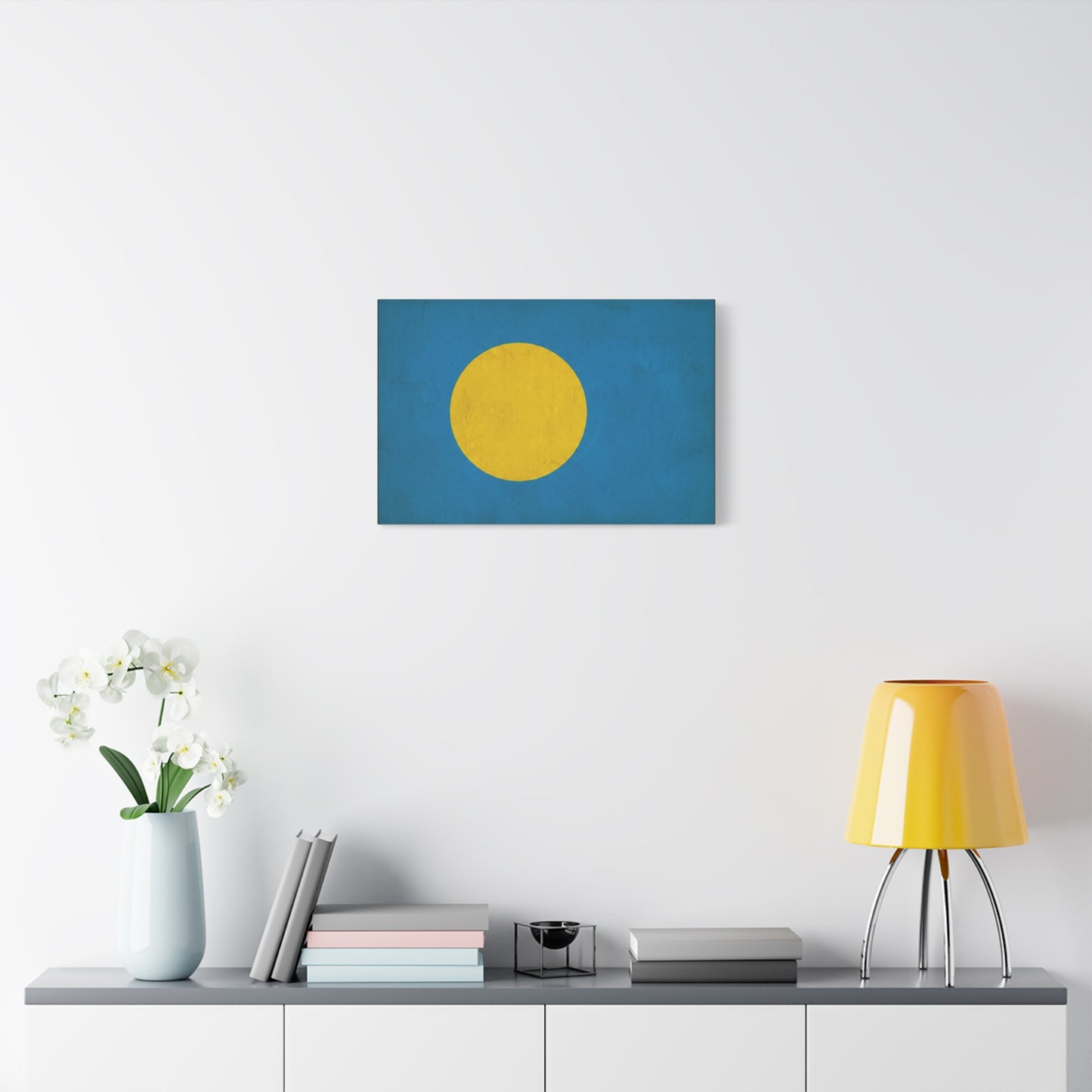 Palau Flag Canvas Wall Art - Blue Field With Golden Yellow Disc - Minimalist Tropical Island Print - Modern Living Room Wall Decor, Bedroom Home Decoration, Office Accent - Bedroom Home Decoration