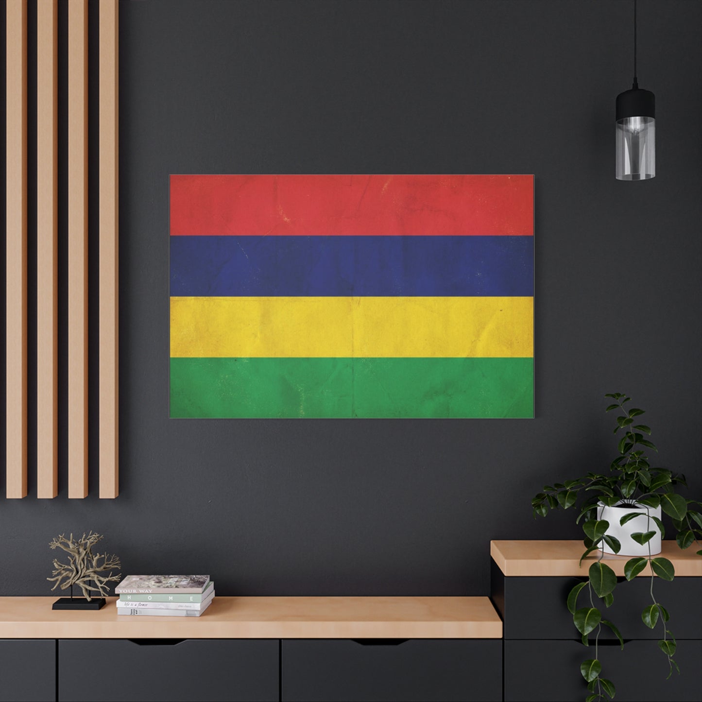 Mauritius Flag Canvas Wall Art - Vintage Country Pride Decor, Colorful Tricolor Banner Print - Traditional Style, Living Room Wall Decor, Bedroom Home Decoration - Ready to Hang - Ready to Hang