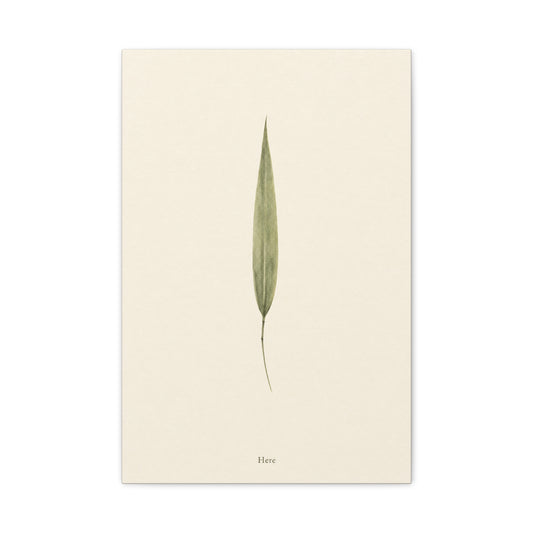 "Here" Minimalist Botanical Canvas Wall Art - Single Green Leaf Print, Neutral Contemporary Nature Decor - Cotton Art Print For Bedroom Living Room, Japandi Home Decoration - Living Room Wall Decor