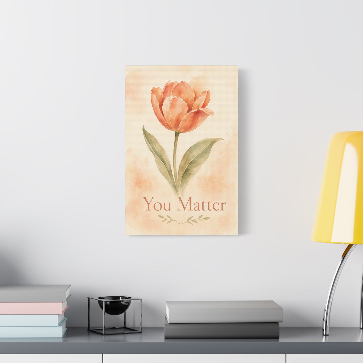 "You Matter" Tulip Canvas Wall Art - Watercolor Floral Inspirational Print - Soft Peach Botanical Home Decor - Bedroom Wall Hanging, Living Room Decoration - Bedroom Home Decoration - Ready to Hang