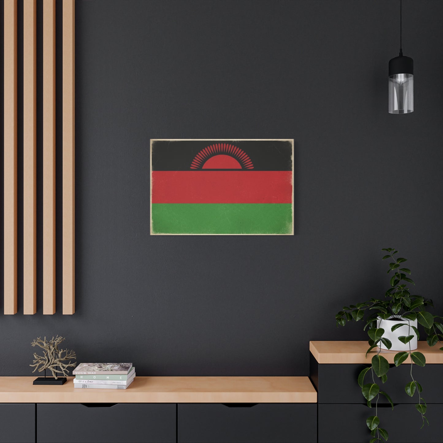 Malawi Flag Canvas Wall Art - Vintage Rising Sun National Flag Print, Pan African Red Black Green Design - Matte Canvas Decor - Living Room Wall Decor, Office Art Accent - Bedroom Home Decoration