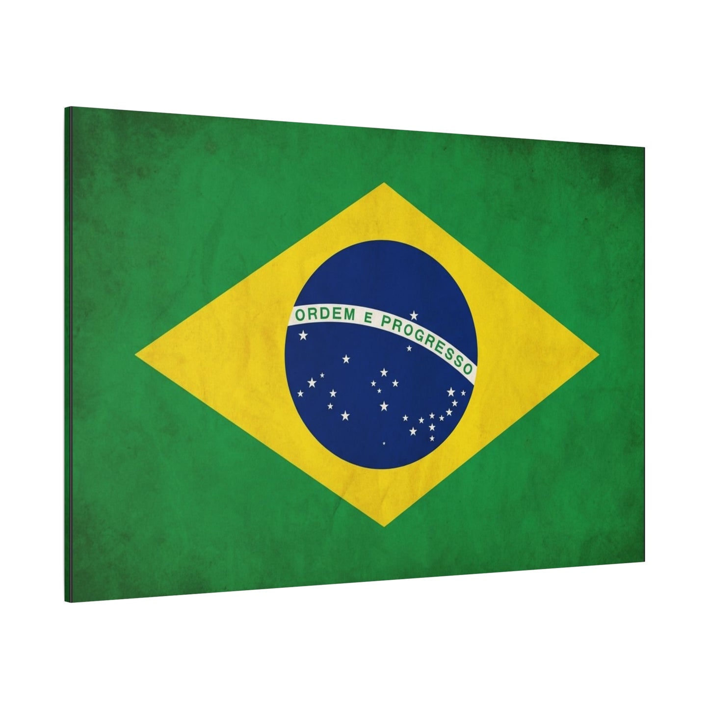"Ordem E Progresso" Brazil Flag Canvas Wall Art - Brazilian Flag Wall Decor, Vintage National Pride Print - Green Yellow Blue Typography Style - Living Room Bedroom Office Decoration - Ready to Hang