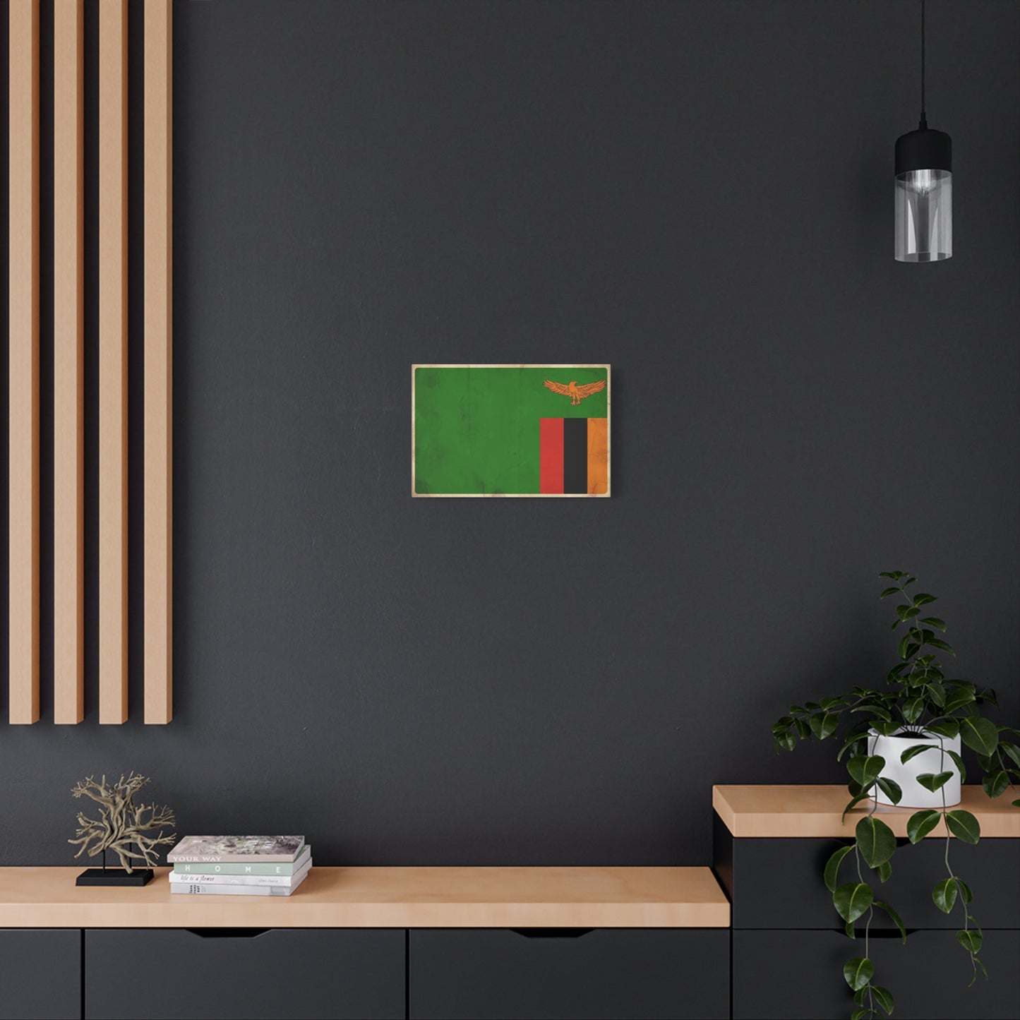 Zambia Flag Canvas Wall Art - Green Field, Orange Eagle, Red Black Gold Stripes - Vintage Patriotic Print - Living Room Wall Decor, Office Art - Bedroom Home Decoration - Bedroom Home Decoration