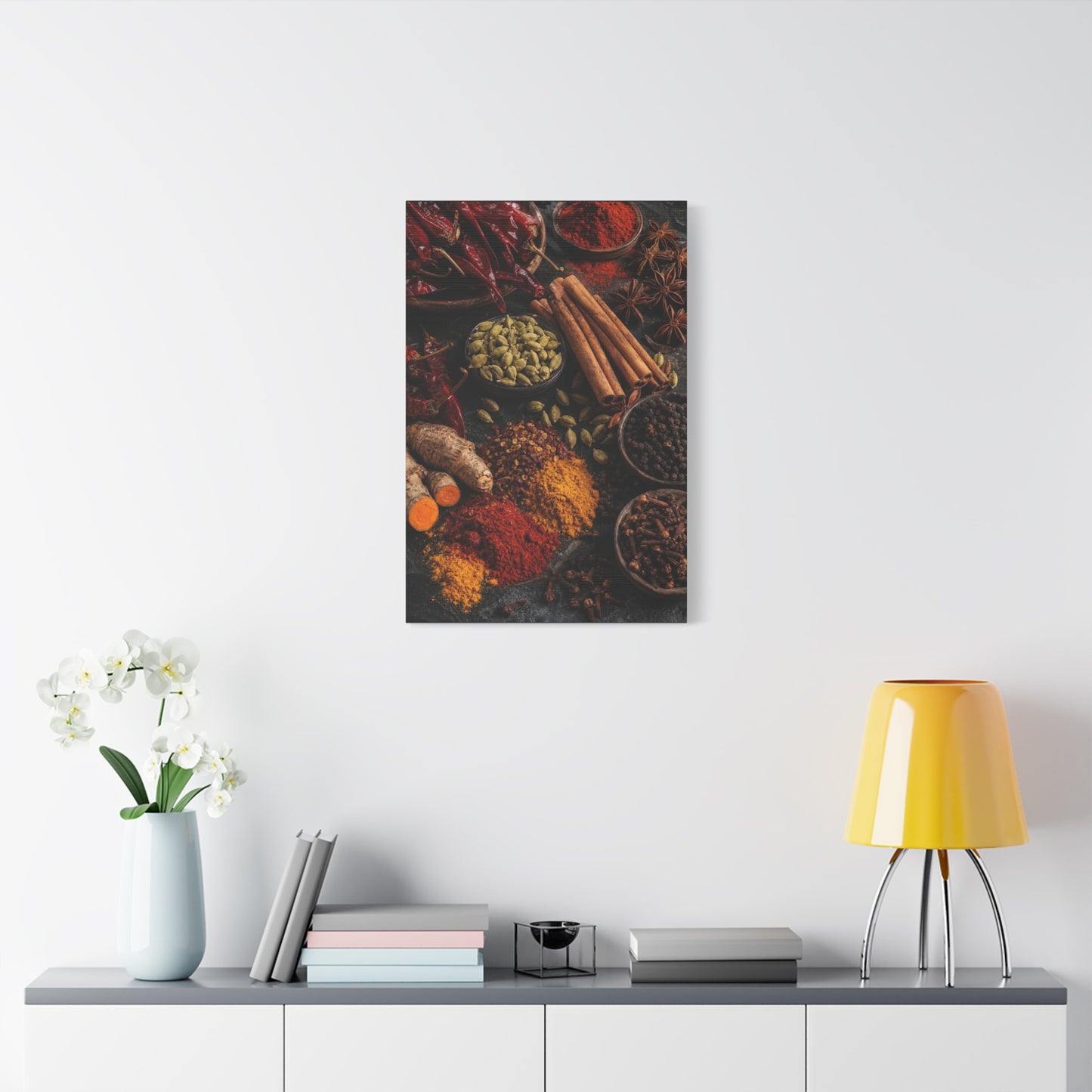 Spice Still Life Canvas Wall Art - Dried Chili Peppers, Cinnamon, Turmeric, Star Anise - Rustic Food Art Print - Kitchen Wall Decor, Dining Room Accent, Vintage Style - Bedroom Home Decoration