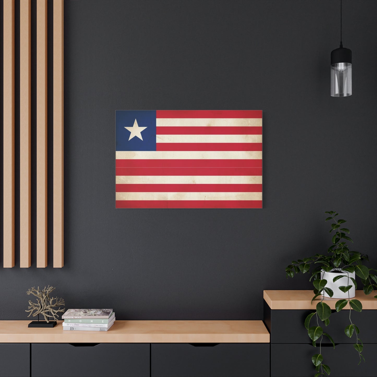Liberia Flag Canvas Wall Art - Vintage Patriotic Print, Distressed Red White Blue Banner - Matte Cotton Artwork - Living Room Wall Decor, Office Art, Study Room Accent Style - Bedroom Home Decoration
