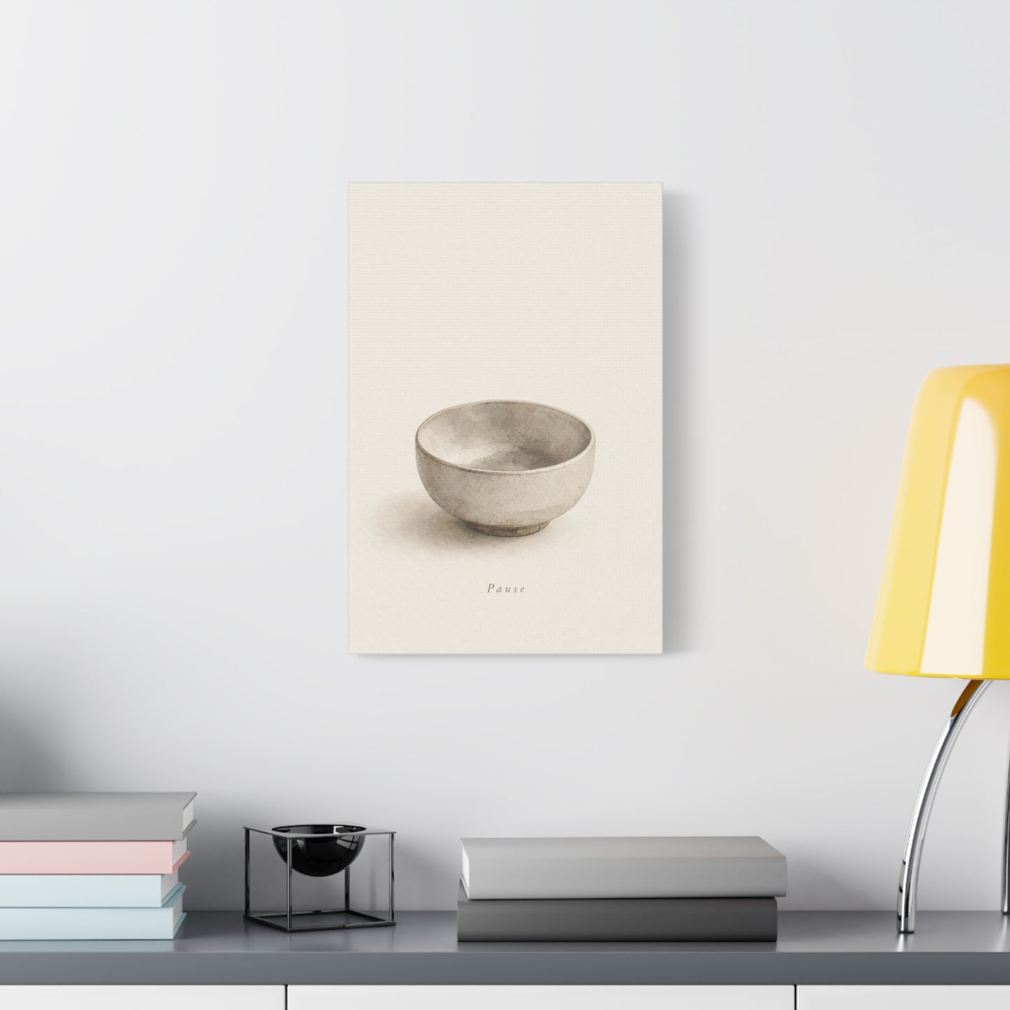 "Pause" Minimalist Bowl Canvas Wall Art - Neutral Still Life Print, Japandi Zen Style, Contemporary Home Decor For Bedroom, Living Room, Meditation Space, Calm Interior Accent - Living Room Wall Decor