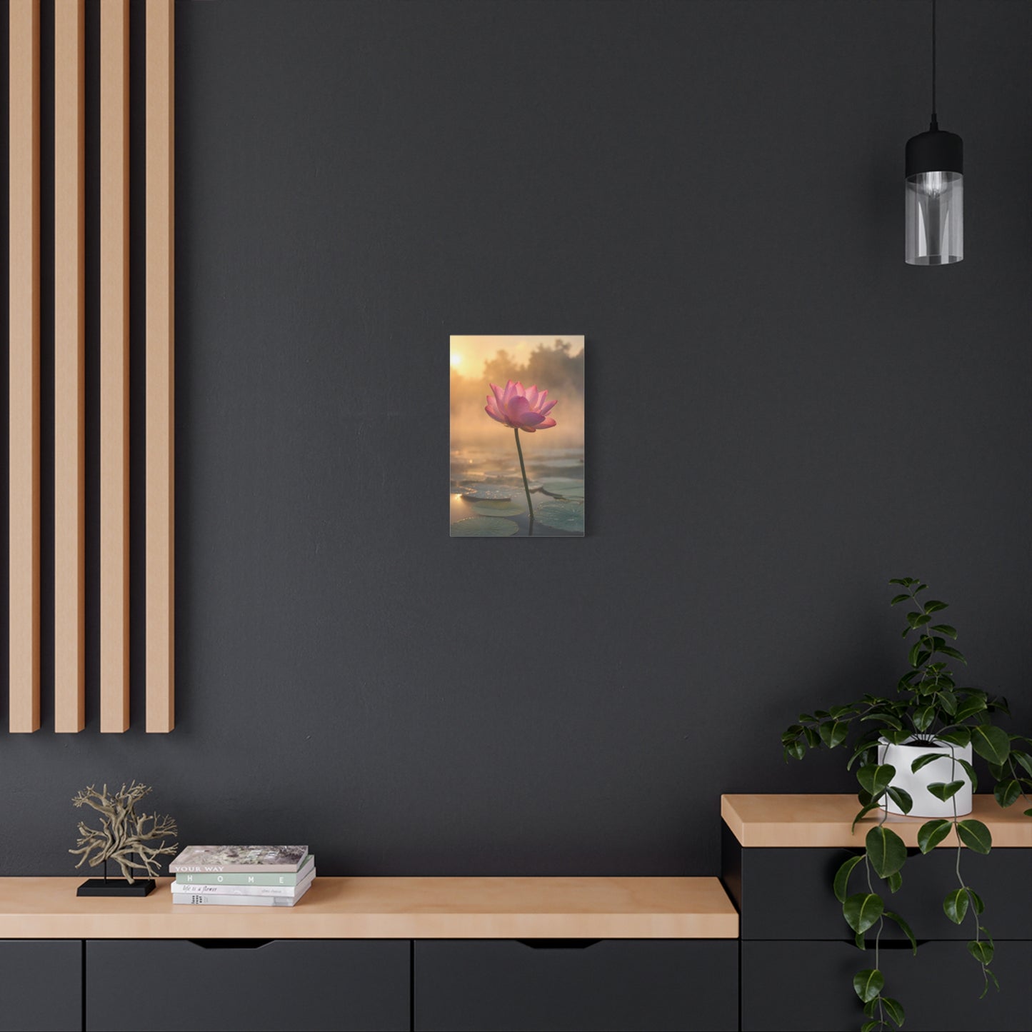 Pink Lotus Canvas Wall Art - Serene Water Lily Sunrise Floral Print - Soft Golden Light, Matte Canvas Print - Bedroom Wall Decor, Bathroom Home Decoration, Zen Meditation Space - Cozy Reading Nook Art