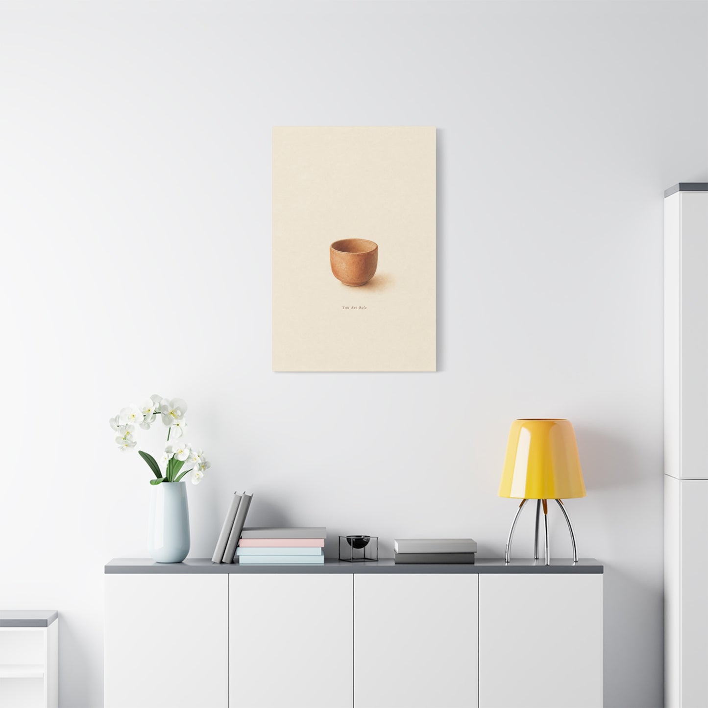 "You Are Safe" Minimalist Pottery Canvas Wall Art - Neutral Still Life Print, Contemporary Beige Brown Decor - Bedroom Meditation Space Accent - Office Wall Art - Bedroom Home Decoration