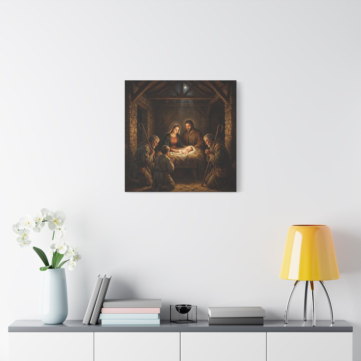 Nativity Scene Canvas Wall Art - Baby Jesus, Virgin Mary, Saint Joseph In Bethlehem Stable - Matte Cotton Print For Living Room Bedroom - Living Room Wall Decor - Bedroom Home Decoration
