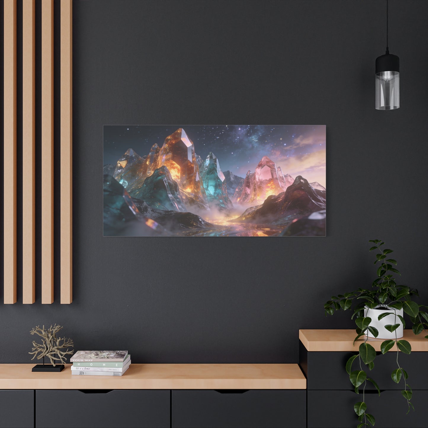 Crystal Mountain Canvas Wall Art - Surreal Glass Peaks, Luminous Cosmic Landscape - Matte Cotton Print, Contemporary Fantasy Style - Living Room Wall Decor, Bedroom Home Accent - Cozy Reading Nook Art
