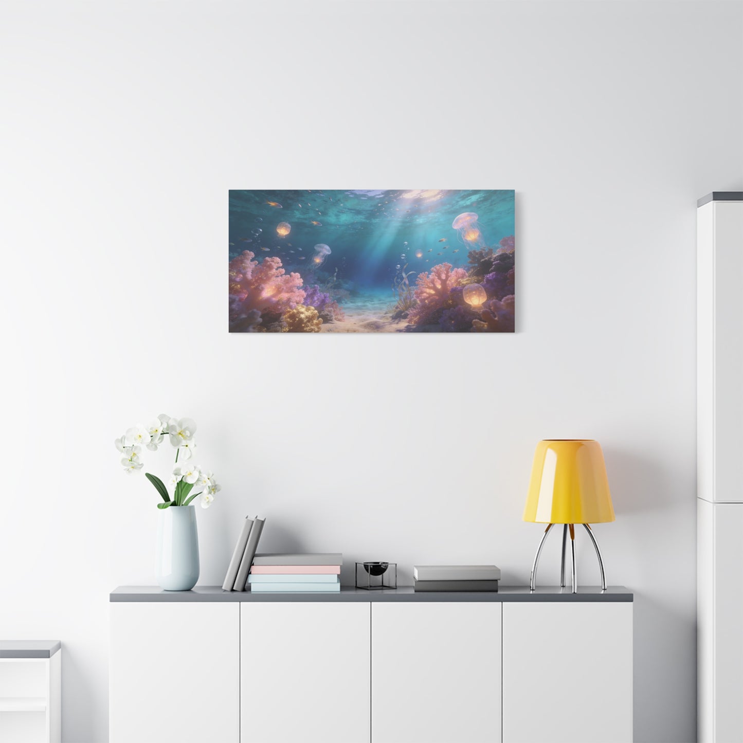 Underwater Jellyfish Canvas Wall Art - Glowing Coral Reef Ocean Scene, Dreamy Seascape Canvas Print - Contemporary Coastal Style - Living Room Wall Decor, Bedroom Home Decoration - Ready to Hang
