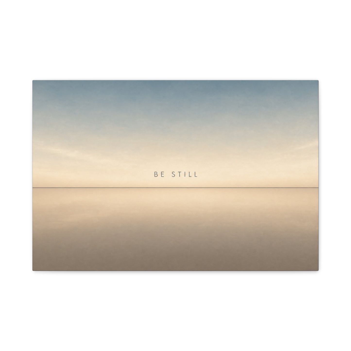 "Be Still" Minimalist Canvas Wall Art - Serene Horizon Typography Print, Neutral Blue Beige Coastal Style - Bedroom Wall Decor, Meditation Space Home Decoration - Ready to Hang - Cozy Reading Nook Art