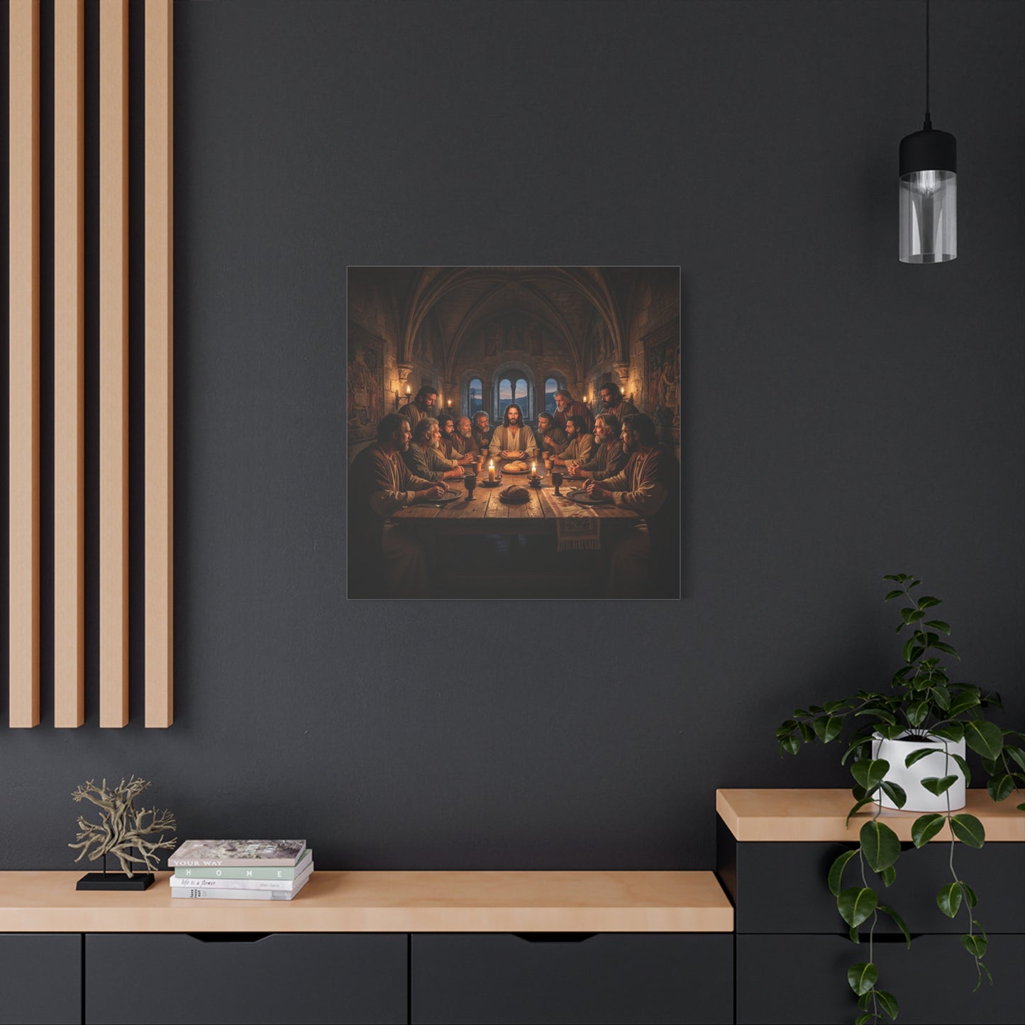 Jesus Christ Last Supper Canvas Wall Art - Apostles At Candlelit Table, Christian Wall Decor - Matte Cotton Print Religious Home Decoration - Traditional Living Room Office - Bedroom Home Decoration