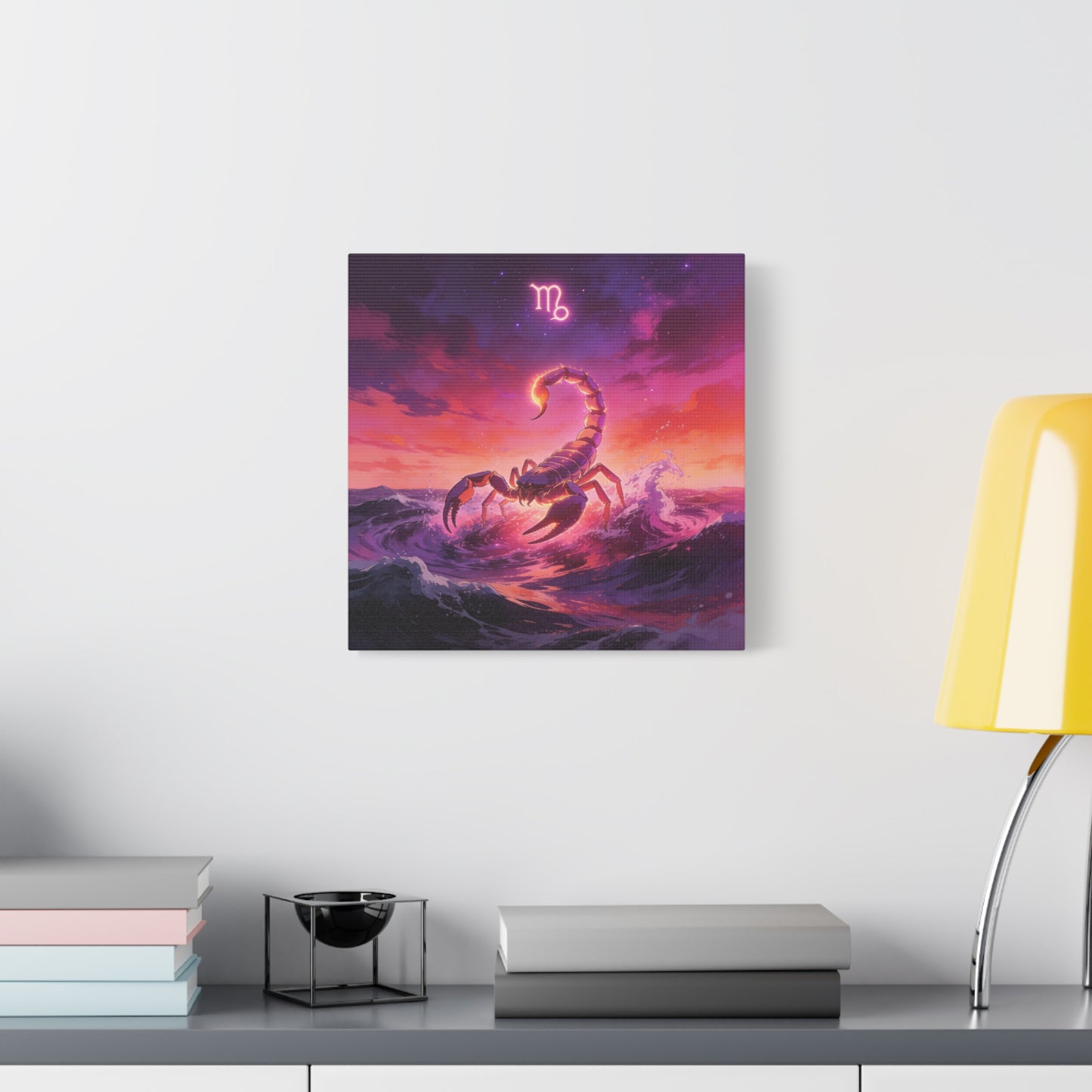Scorpio Zodiac Canvas Wall Art - Glowing Scorpion Ocean Illustration, Celestial Astrology Print - Matte Cotton Canvas - Modern Fantasy Style - Bedroom Wall Decor, Home Office Accent - Ready to Hang