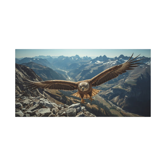 Golden Eagle Canvas Wall Art - Mountain Wildlife Landscape, Alpine Valley Bird Print - Matte Cotton Art Print, Rustic Contemporary Style - Living Room Wall Decor, Office Accent - Ready to Hang