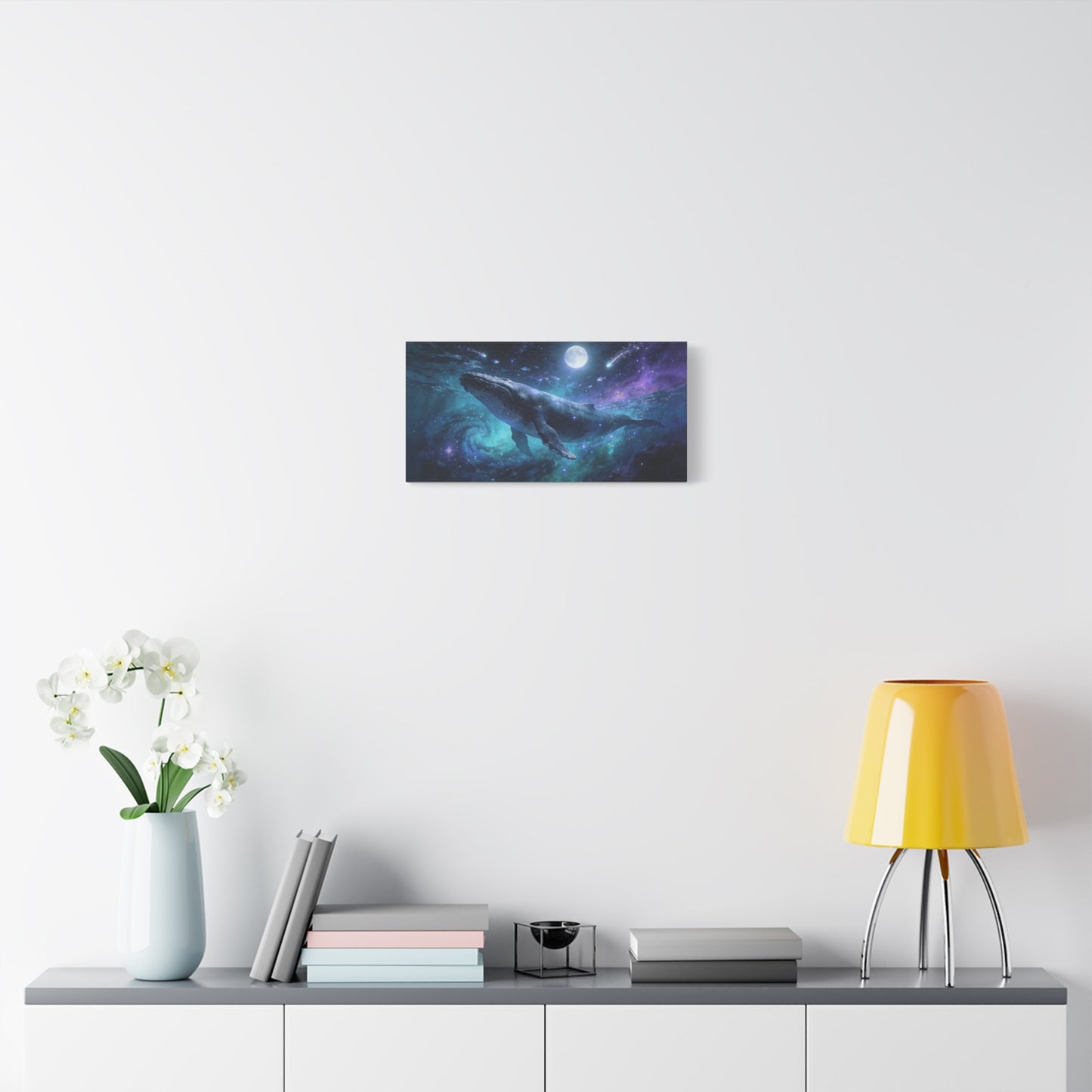 Humpback Whale Canvas Wall Art - Celestial Ocean Galaxy Painting, Moonlit Space Seascape Print - Matte Cotton Canvas - Contemporary Fantasy Style - Living Room Wall Decor - Bedroom Home Decoration