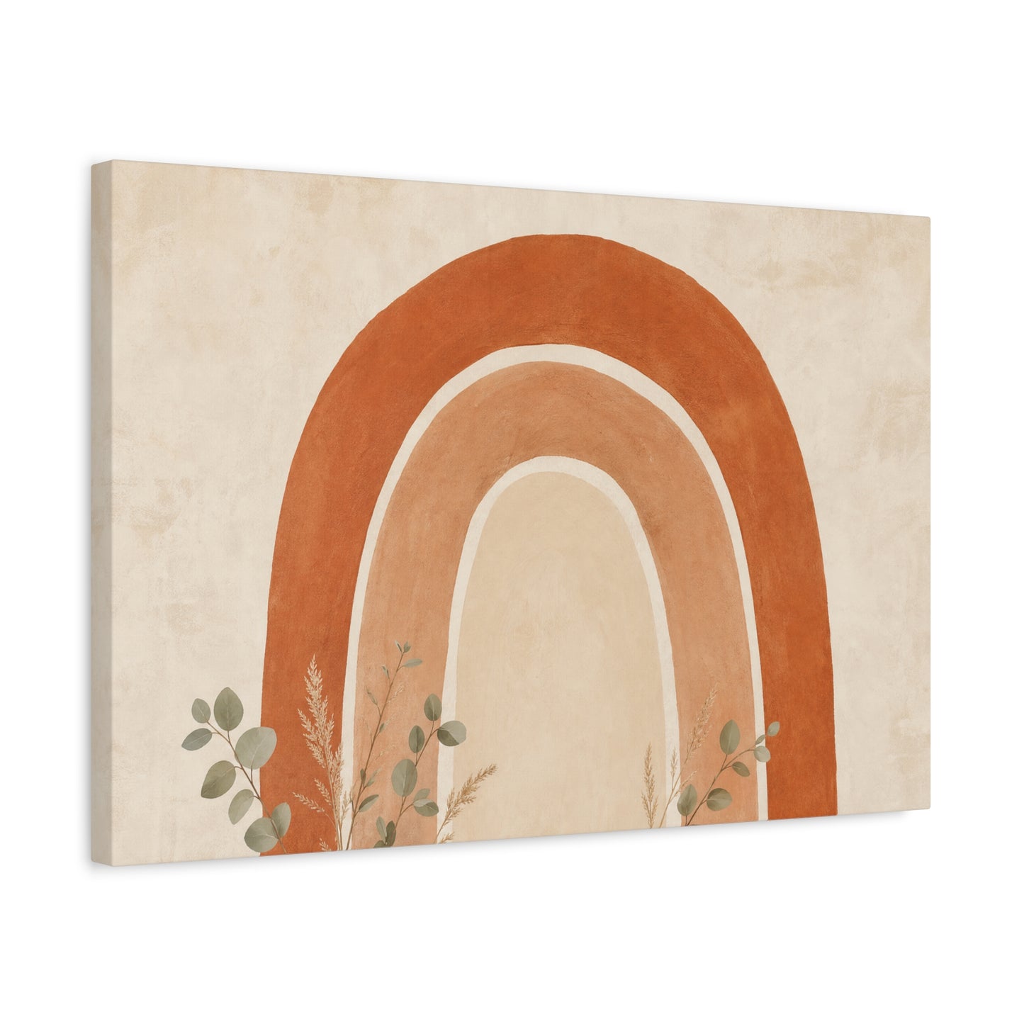 Terracotta Rainbow Canvas Wall Art - Boho Abstract Arch Painting, Neutral Nursery Decor - Minimalist Botanical Accent, Living Room Wall Decor, Bedroom Home Decoration, Meditation Space - Ready to Hang
