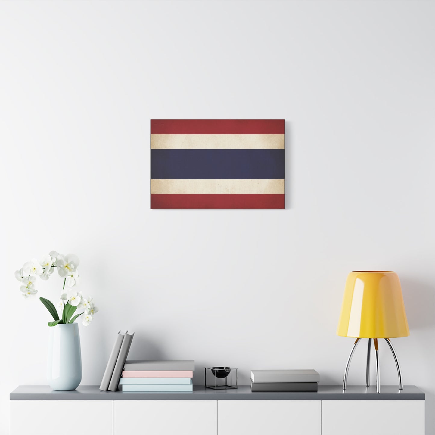 Thailand Flag Canvas Wall Art - Vintage Thai Tricolor Stripe Print, Minimalist Patriotic Decor - Matte Cotton Look - Living Room Wall Decor, Bedroom Home Decoration, Office Art - Ready to Hang
