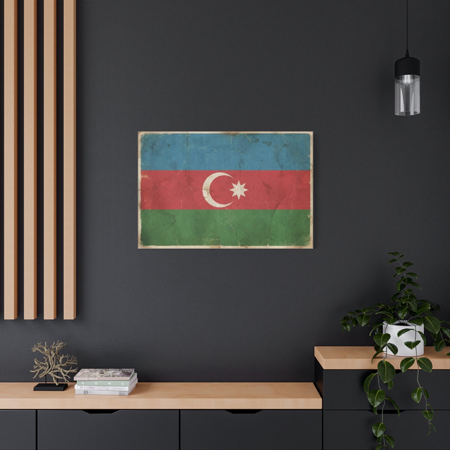 Azerbaijan Flag Canvas Wall Art - Vintage Distressed Crescent Star Print - Patriotic Heritage Decor, Rustic Style, Living Room Wall Decor, Office Art - Bedroom Home Decoration - Modern Farmhouse Style