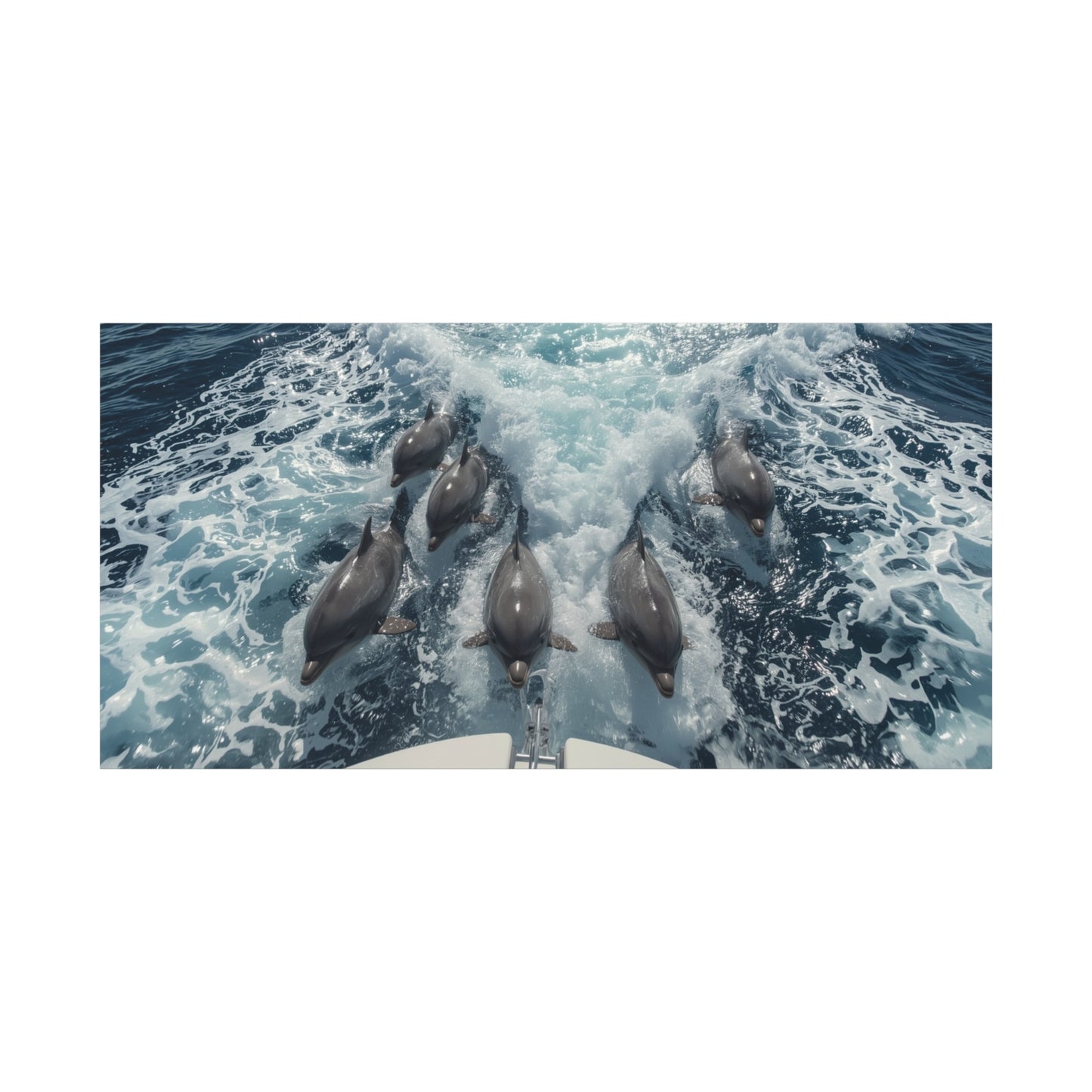 Dolphin Pod Canvas Wall Art, Ocean Wildlife Print Picture - Blue Sea Foam Art Print, Coastal Style, Living Room Wall Decor, Bedroom Home Decoration, Vacation Rental Accent - Bedroom Home Decoration