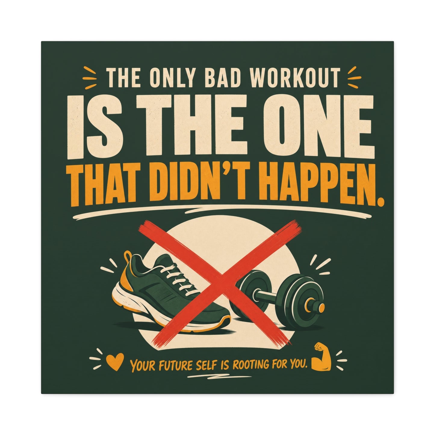 "The Only Bad Workout Is The One That Didn't Happen" Canvas Wall Art - Motivational Gym Quote Print, Retro Fitness Poster Style - Ready to Hang - Gym Wall Decor - Fitness Studio Art - HP Latex Print