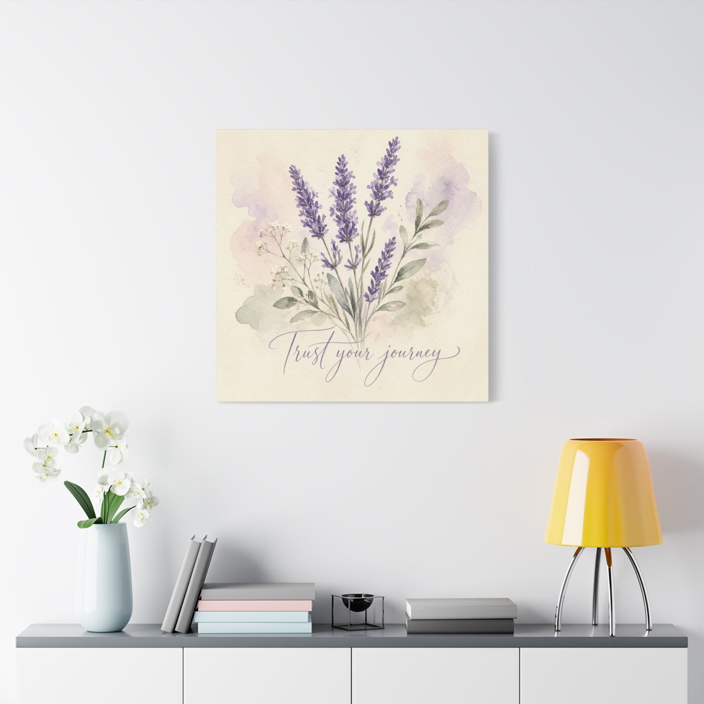 "Trust Your Journey" Lavender Canvas Wall Art - Watercolor Botanical Floral Decor - Soft Purple Sage Green Bouquet, Inspirational Bedroom Wall Decor, Farmhouse Office Home Decoration - Ready to Hang