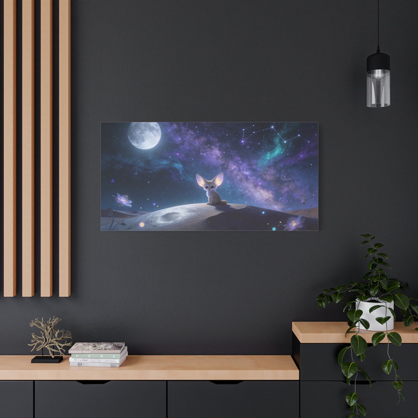 Fennec Fox Canvas Wall Art - Moonlit Galaxy Desert Scene, Celestial Nursery Decor - Dreamy Matte Canvas Print - Whimsical Fantasy Style - Bedroom Wall Decor, Kids Room Accent - Bedroom Home Decoration