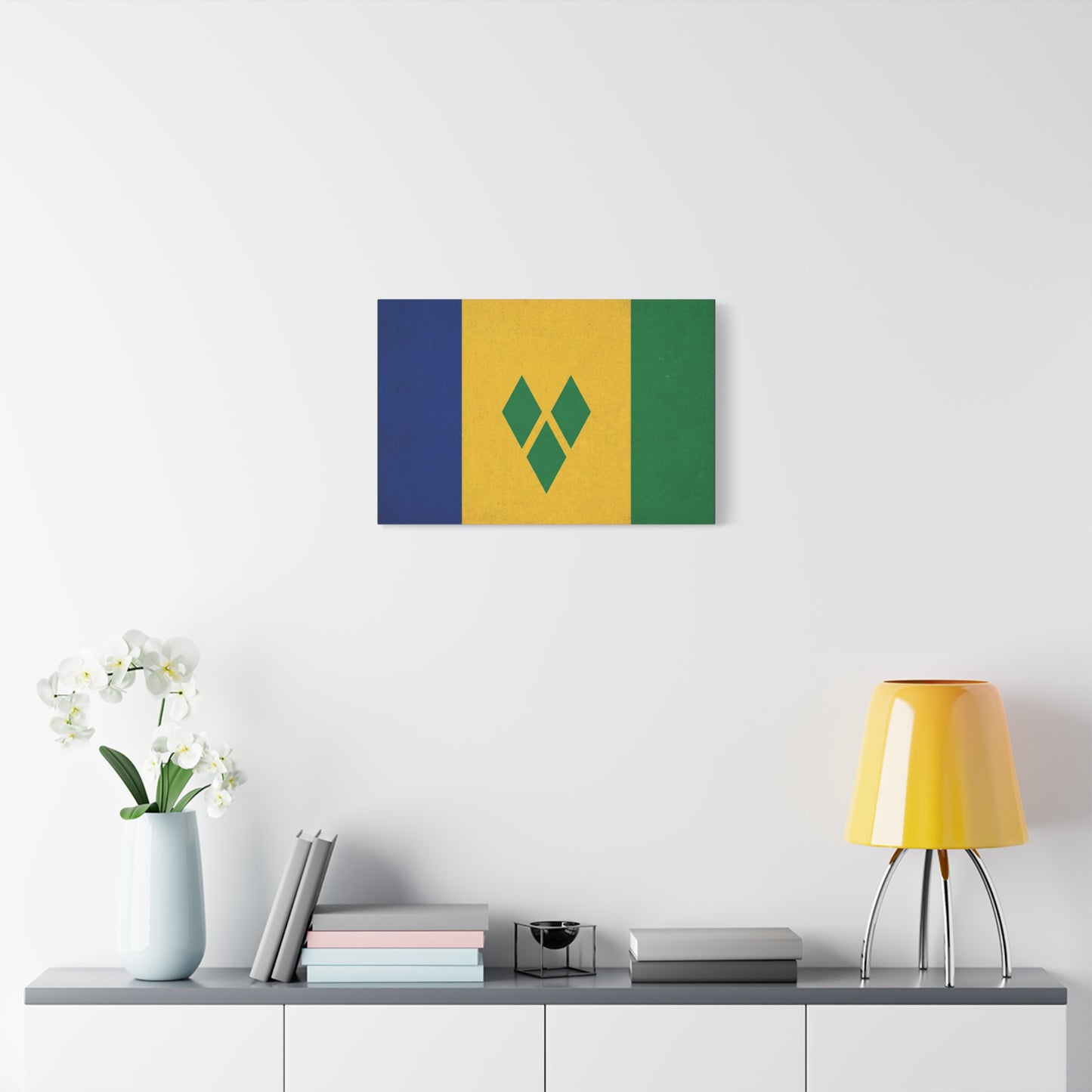 Saint Vincent Flag Canvas Wall Art - Blue Yellow Green Caribbean Flag Print - Vintage Textured Island Pride Decor - Living Room Wall Decor, Bedroom Home Decoration - Bedroom Home Decoration