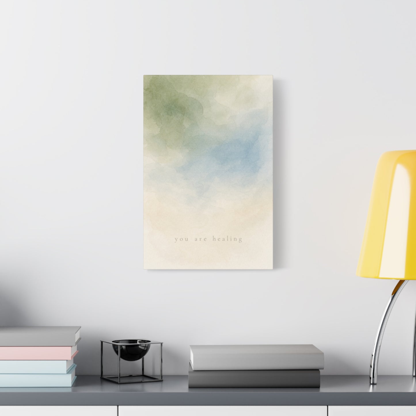 "You Are calming" Abstract Canvas Wall Art - Soft Blue Green Watercolor Quote Print - Minimalist Calm Style - Bedroom Wall Decor, Meditation Space, Living Room Home Decoration - Modern Farmhouse Style