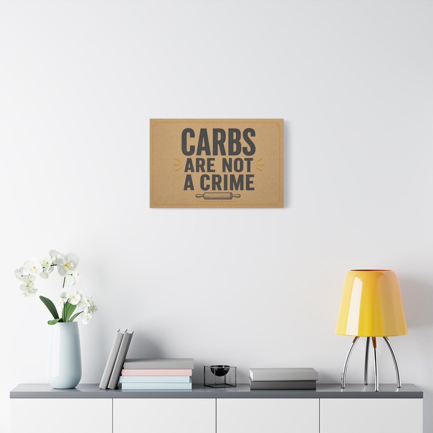 "Carbs Are Not A Crime" Funny Kitchen Canvas Wall Art - Rustic Typography Quote Print, Farmhouse Food Humor Decor - Dining Room Home Decoration - Living Room Wall Decor - Bedroom Home Decoration