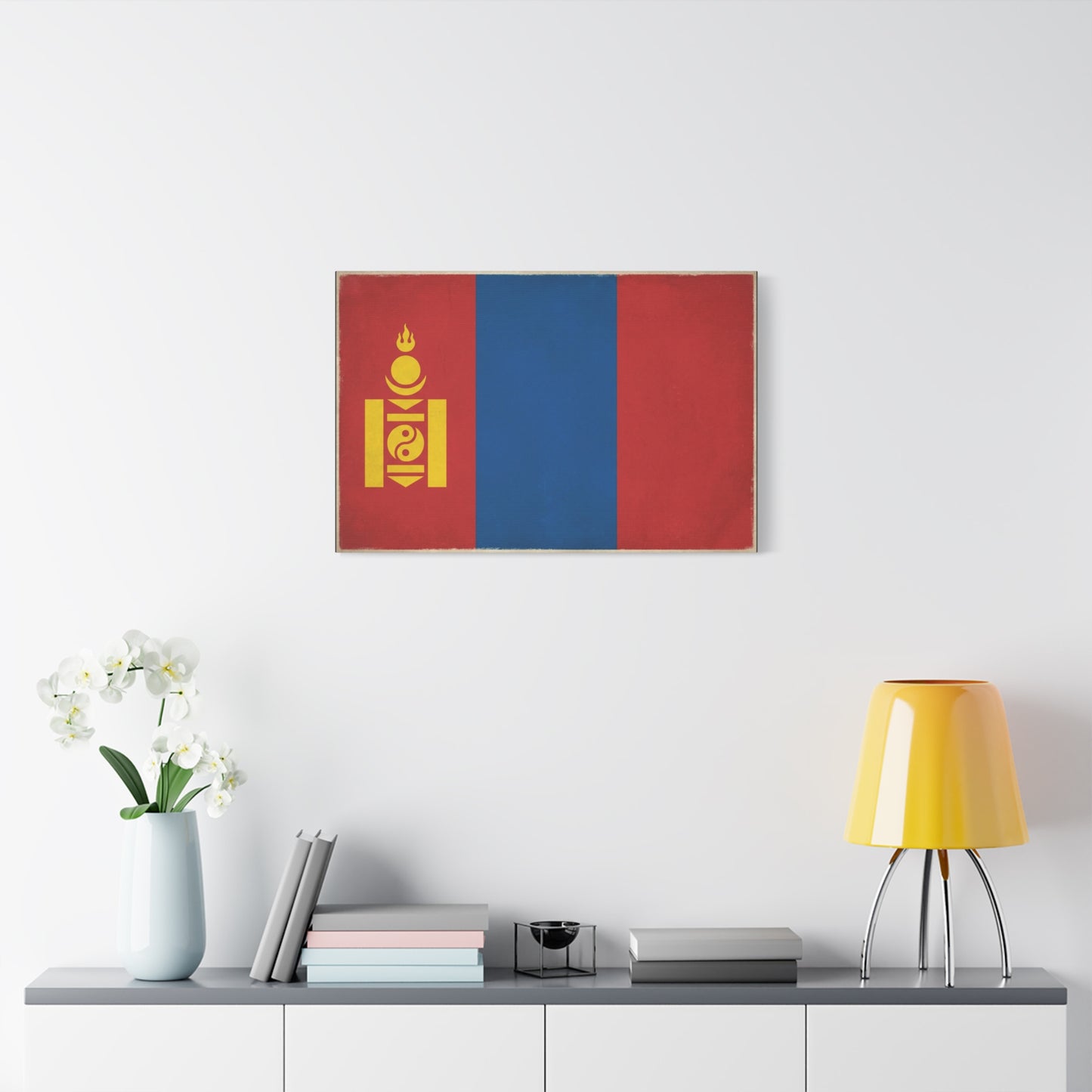 Mongolia Flag Canvas Wall Art - Vintage Mongolian Banner Print, Red Blue Soyombo Design - Patriotic Traditional Style - Living Room Wall Decor, Office Art - Bedroom Home Decoration - Ready to Hang