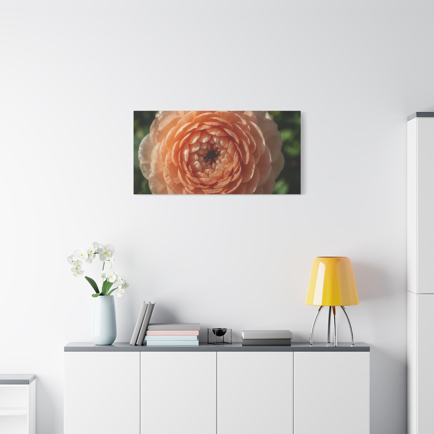 Peach Ranunculus Flower Canvas Wall Art - Botanical Floral Close Up, Soft Light - Matte Cotton Print, Traditional Style - Bedroom Home Decoration, Living Room Wall Decor - Bedroom Home Decoration