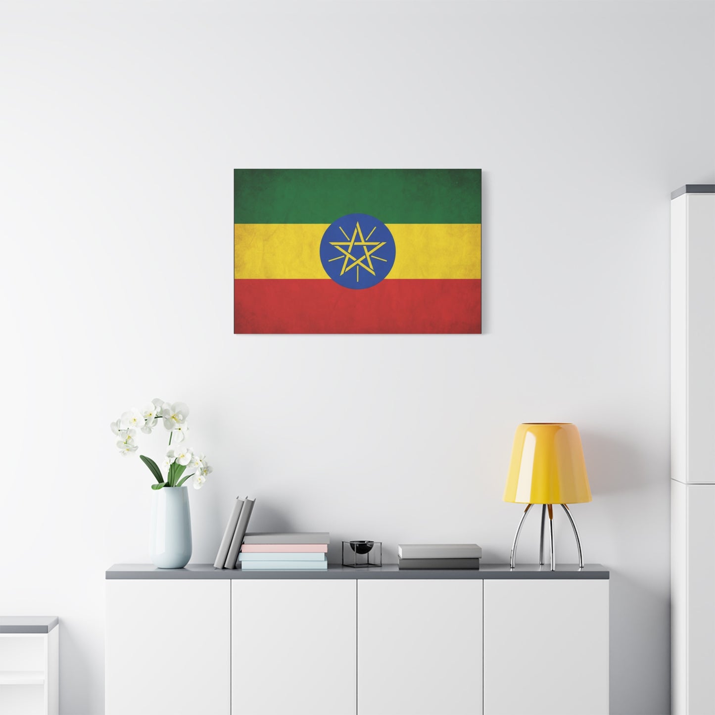 Ethiopian Flag Canvas Wall Art - Ethiopia Pride Decor, Vintage National Banner Print - Matte Cotton Artwork - Cultural Heritage Style For Living Room, Office, Dorm Display - Living Room Wall Decor