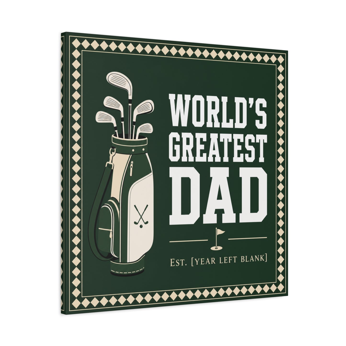 "World's Greatest Dad" Golf Canvas Wall Art - Personalized Father Quote Print, Green Vintage Sports Decor - Typography Illustration - Office Wall Decor - Ready to Hang - Bedroom Home Decoration