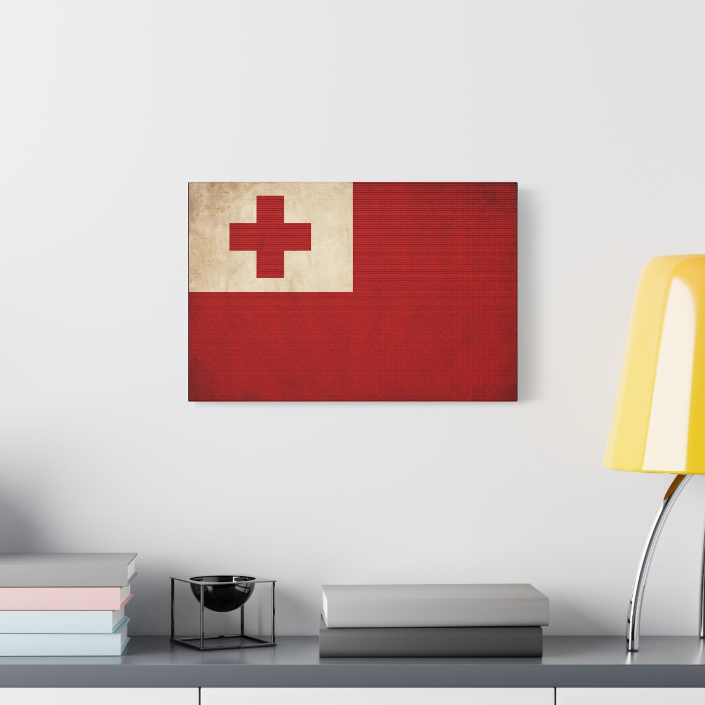 Tonga Flag Canvas Wall Art - Vintage Red Cross National Banner Print, Matte Cotton Decor - Traditional Patriotic Style - Living Room Home Decoration - Living Room Wall Decor - Bedroom Home Decoration