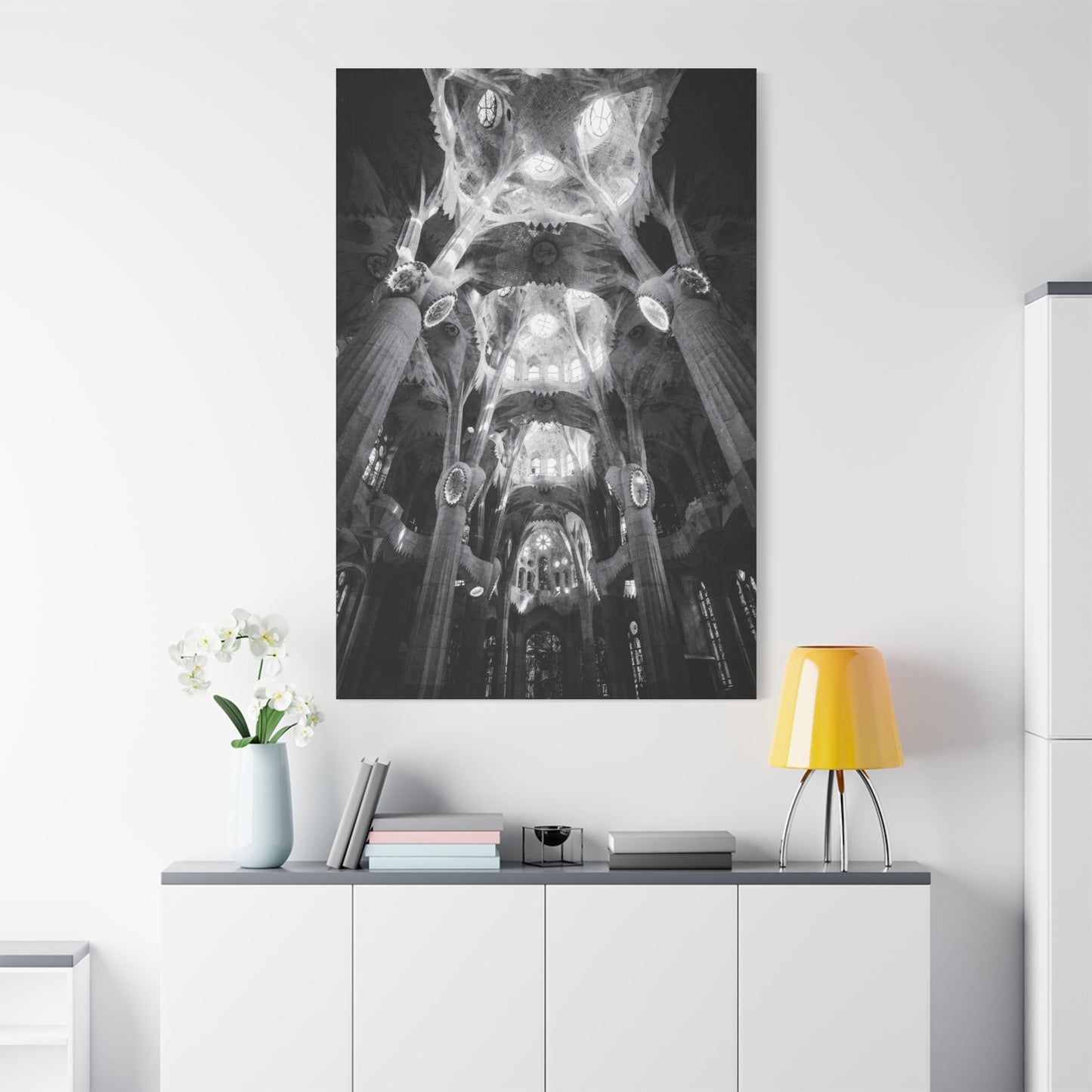 Sagrada Familia Cathedral Interior Canvas Wall Art - Black And White Architectural Art Print - Gothic Modern Sacred Ceiling View - Living Room Wall Decor Office Accent - Modern Farmhouse Style