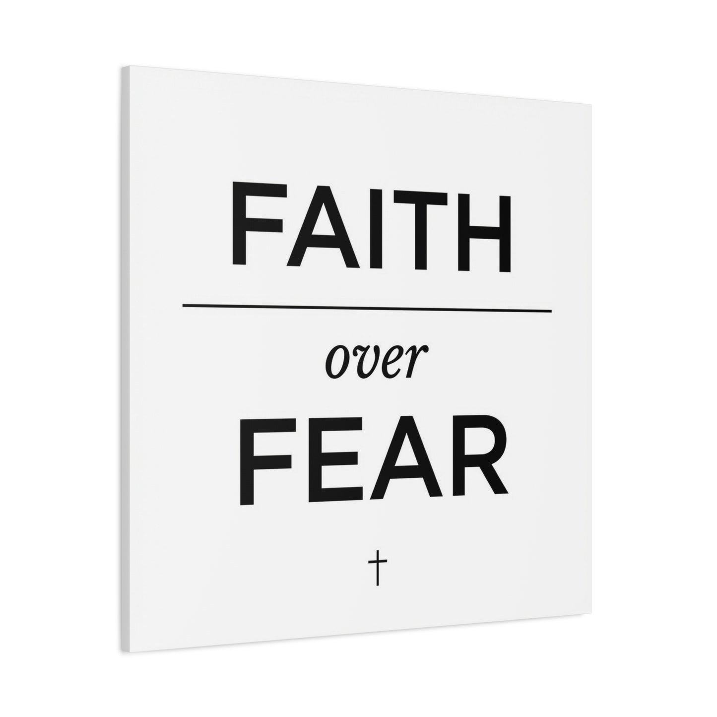 "Faith Over Fear" Christian Canvas Wall Art - Minimalist Bible Verse Cross Print, Black And White Typography Decor - Modern Farmhouse Style - Living Room Bedroom Office Wall Decor