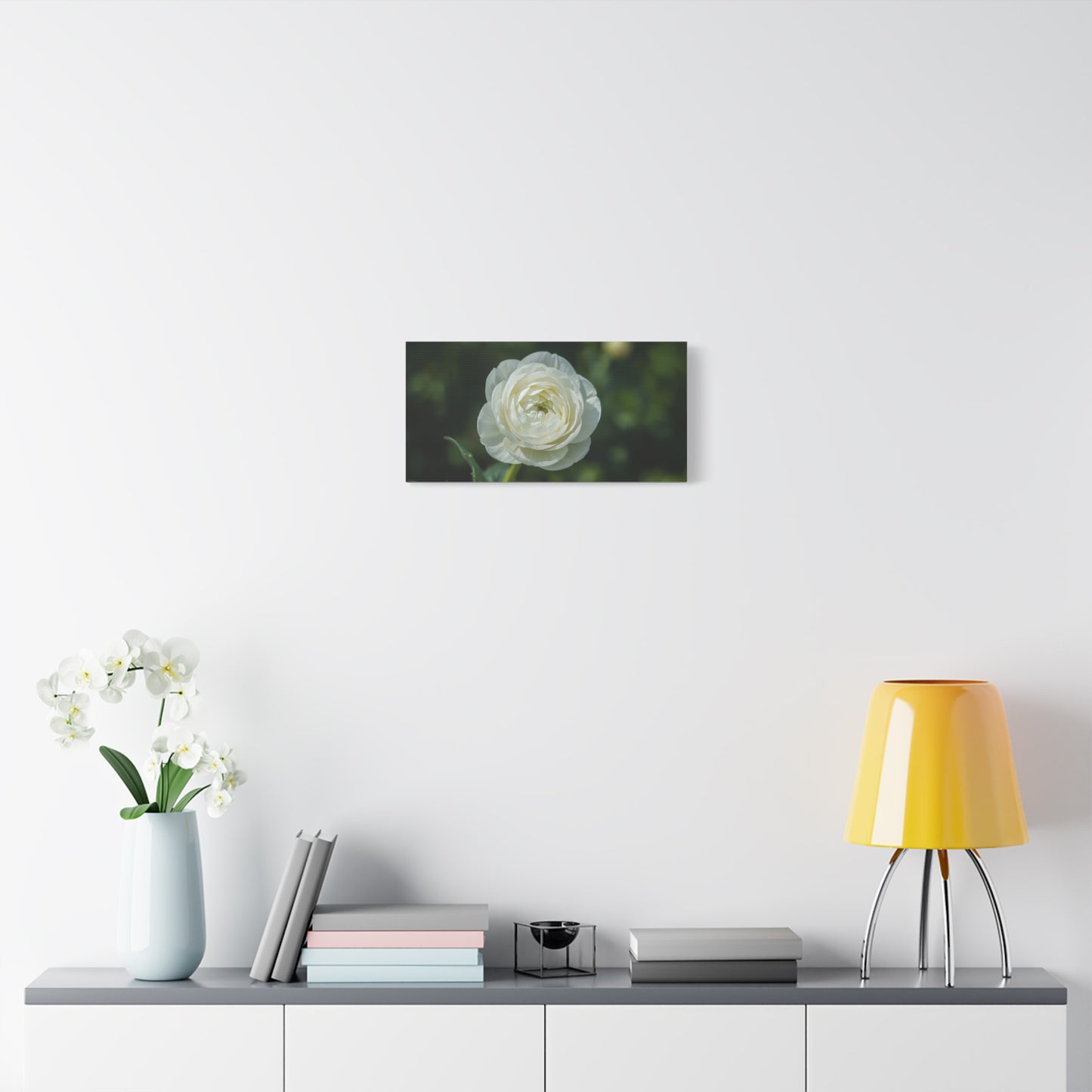 White Ranunculus Flower Canvas Wall Art - Botanical Floral Art Print - Soft Green Background, Matte Cotton Decor - Bedroom Wall Hanging, Bathroom Accent, Spa Style - Bedroom Home Decoration