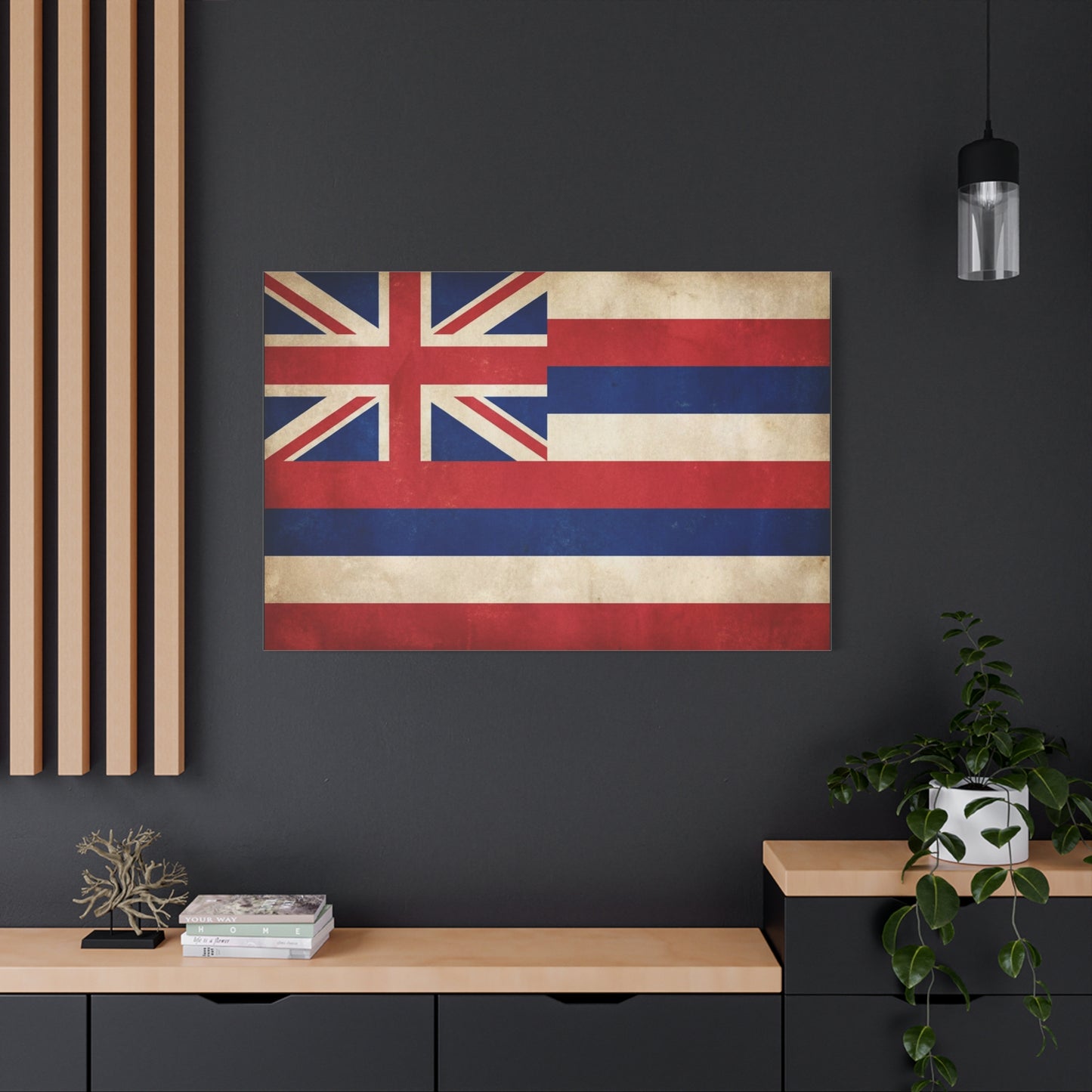 Hawaii State Flag Canvas Wall Art - Vintage Hawaiian Flag Print, Distressed Patriotic Wall Decor - Matte Cotton Canvas - Traditional Island Style - Living Room Bedroom Office Accent - Ready to Hang