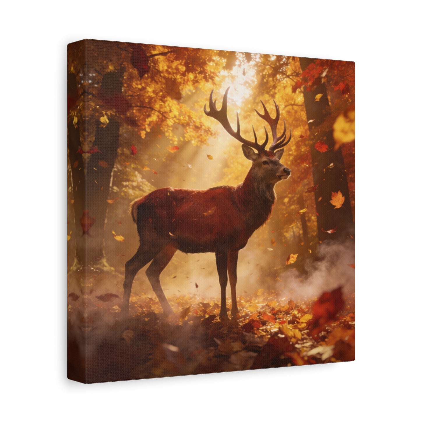 Red Stag Canvas Wall Art - Autumn Forest Deer Wildlife Print, Golden Sunbeams, Rustic Woodland Decor, Matte Finish Canvas Print, Living Room Wall Decor, Bedroom Home Decoration - Cozy Reading Nook Art